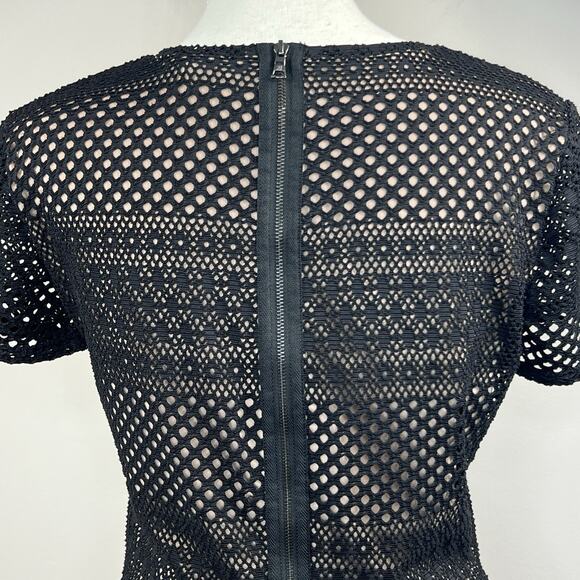 BCBG MaxAzria Vicktoria Black Lace Peplum Hem Top Shirt Size M Short Sleeve - Picture 9 of 14